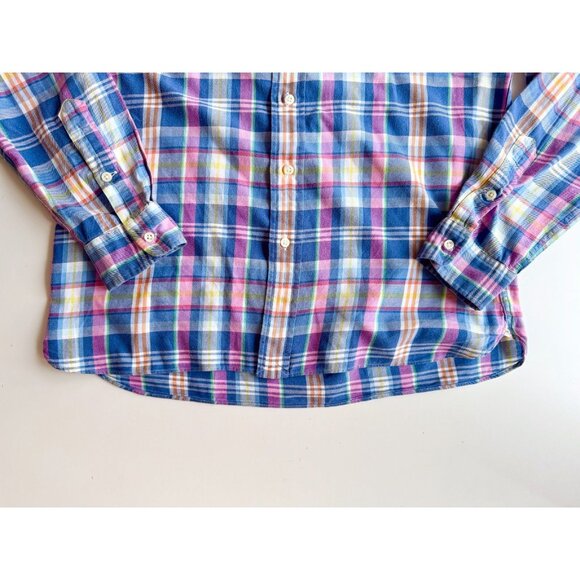 POLO RALPH LAUREN Blue Pink Madras Plaid Cotton Twill Button Down Shirt, Size M - Picture 8 of 15